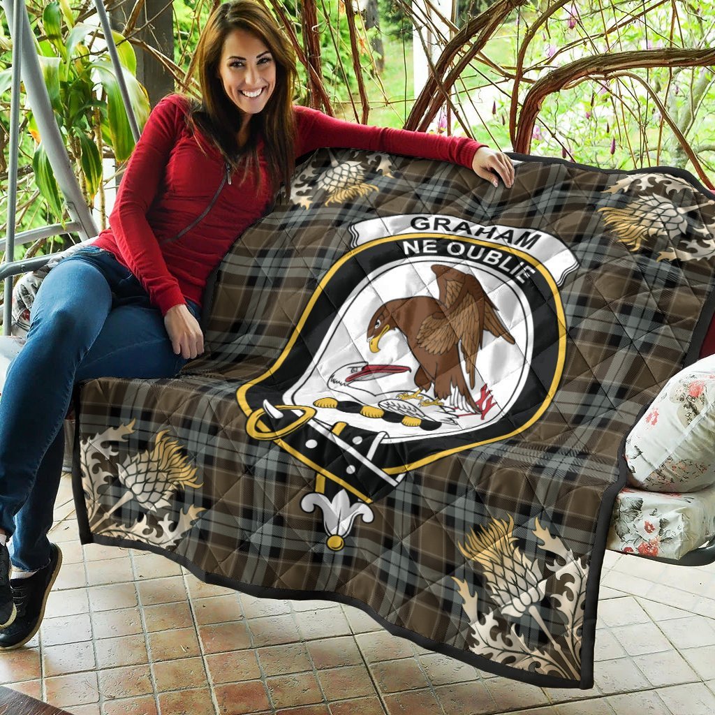 Graham of Menteith Weathered Tartan Crest Premium Quilt - Gold Thistle Style