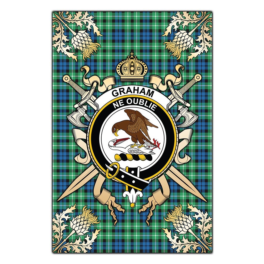 Graham of Montrose Ancient Tartan Crest Black Garden Flag - Gold Thistle Style