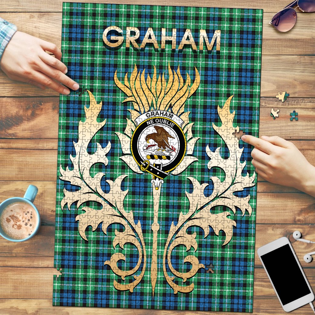 Graham of Montrose Ancient Tartan Crest Thistle Jigsaw Puzzles
