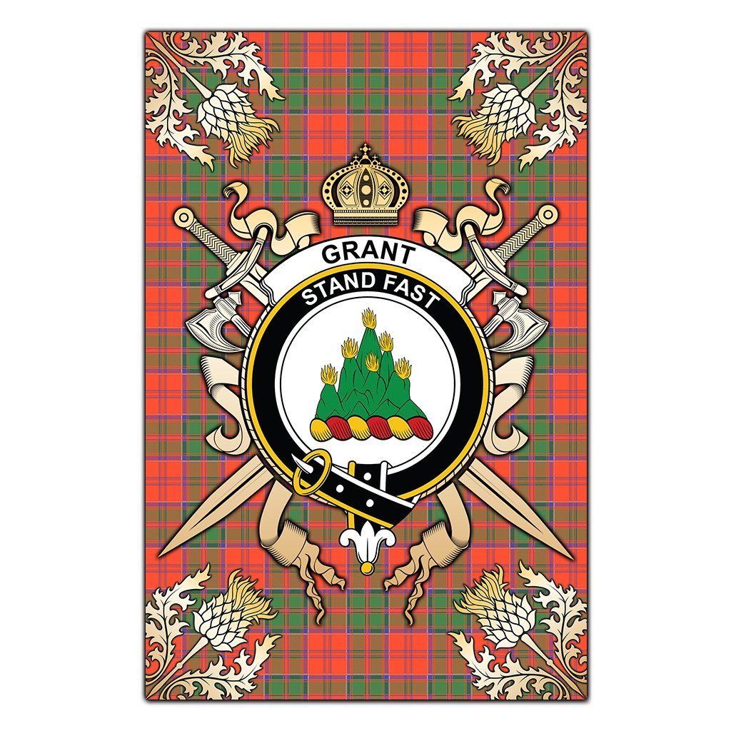 Grant Ancient Tartan Crest Black Garden Flag - Gold Thistle Style