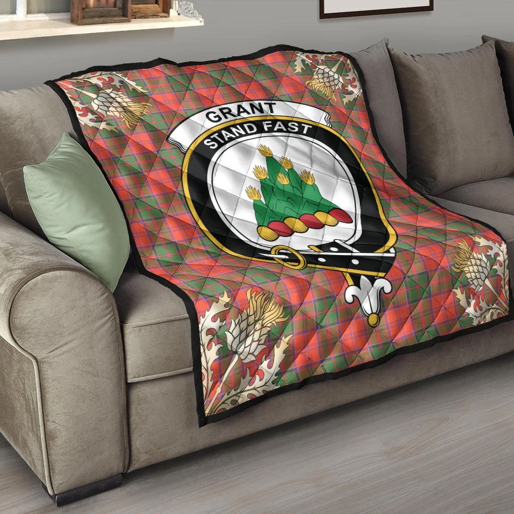 Grant Ancient Tartan Crest Premium Quilt - Gold Thistle Style