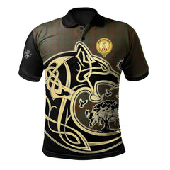 Gray Tartan Polo Shirt Viking Wolf