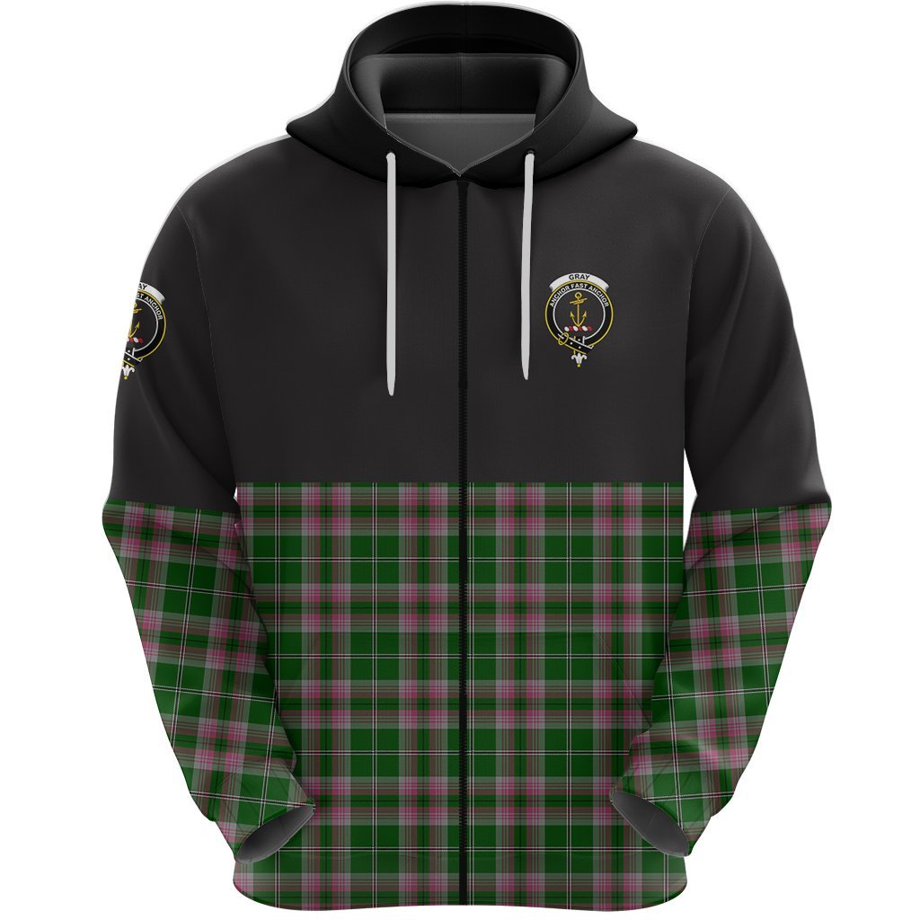 Gray Hunting Clan Half Of Tartan Zipper Hoodie