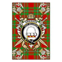 Grierson Tartan Crest Black Garden Flag - Gold Thistle Style