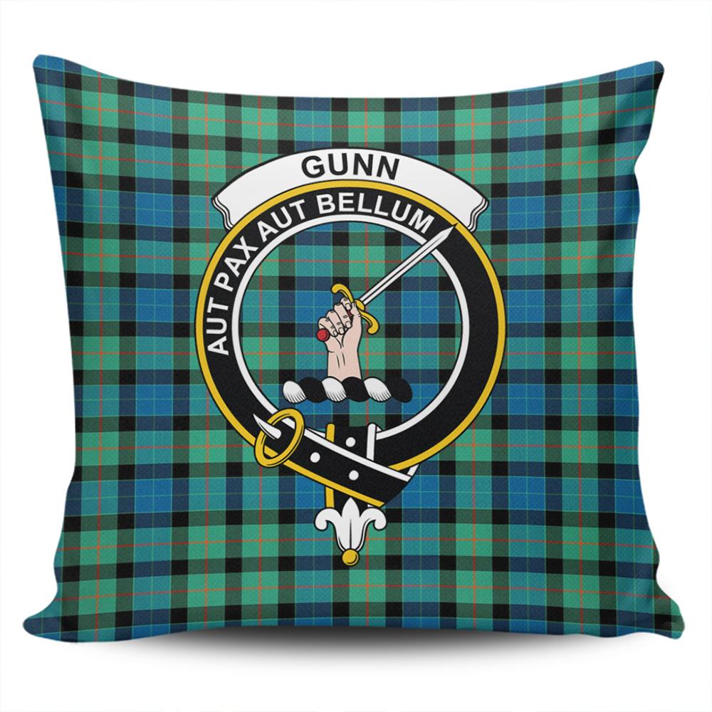 Scottish Gunn Ancient Tartan Crest Pillow Cover - Tartan Cushion Cover