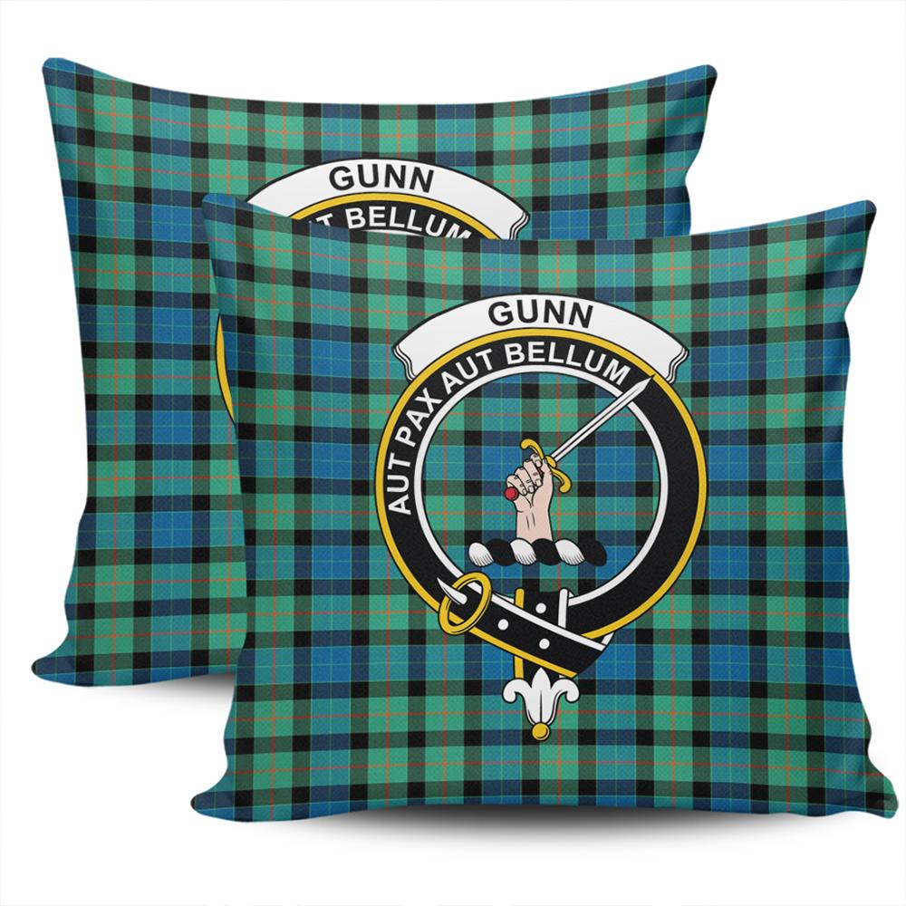 Scottish Gunn Ancient Tartan Crest Pillow Cover - Tartan Cushion Cover