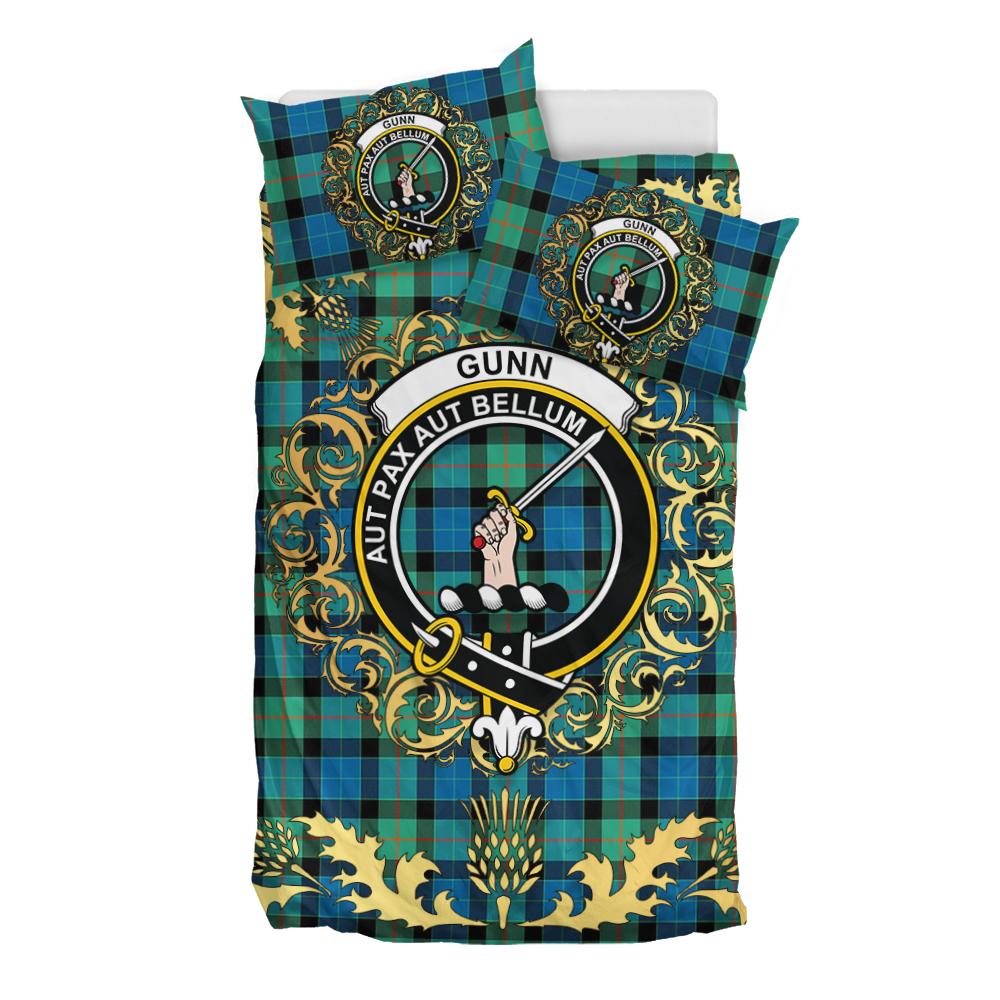 Gunn Ancient Tartan Crest Bedding Set - Golden Thistle Style