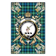 Gunn Ancient Tartan Crest Black Garden Flag - Gold Thistle Style