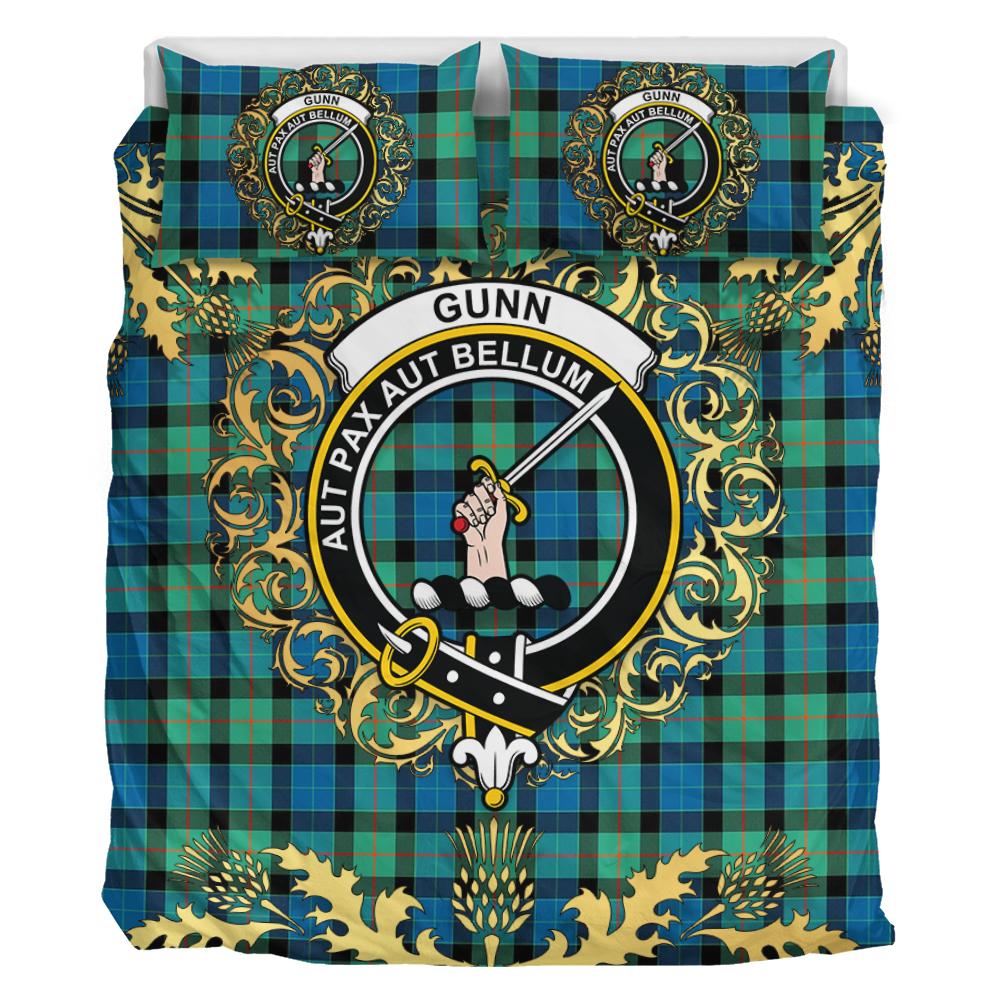 Gunn Ancient Tartan Crest Bedding Set - Golden Thistle Style