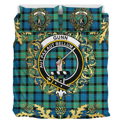 Gunn Ancient Tartan Crest Bedding Set - Golden Thistle Style