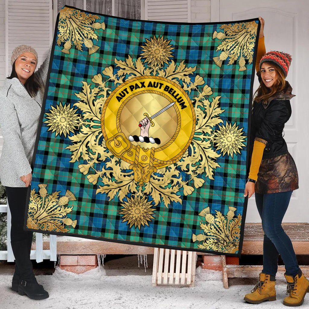 Gunn Ancient Tartan Crest Premium Quilt - Gold Thistle Style