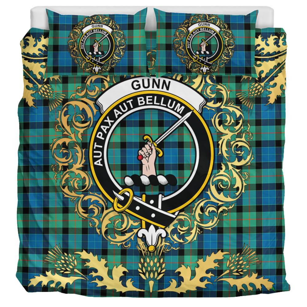 Gunn Ancient Tartan Crest Bedding Set - Golden Thistle Style