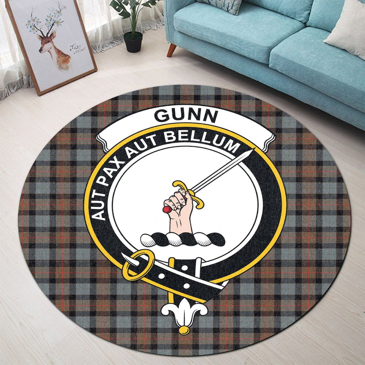 Gunn Weathered Tartan Crest Round Rug