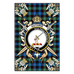 Guthrie Ancient Tartan Crest Black Garden Flag - Gold Thistle Style