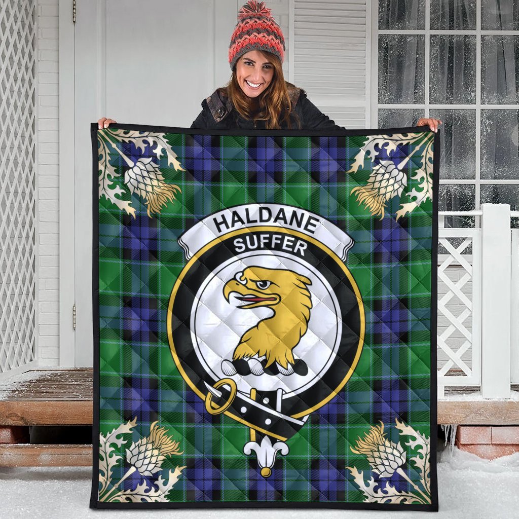 Haldane Tartan Crest Premium Quilt - Gold Thistle Style