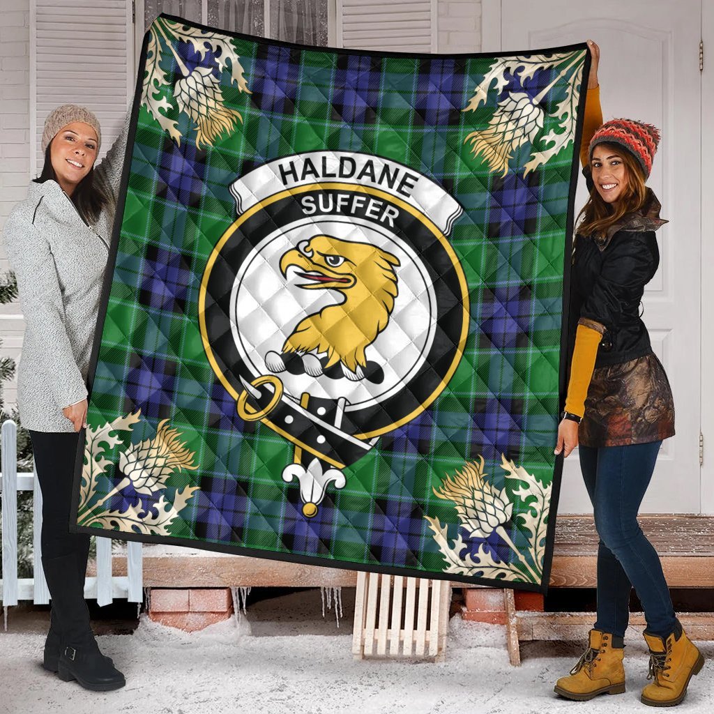 Haldane Tartan Crest Premium Quilt - Gold Thistle Style