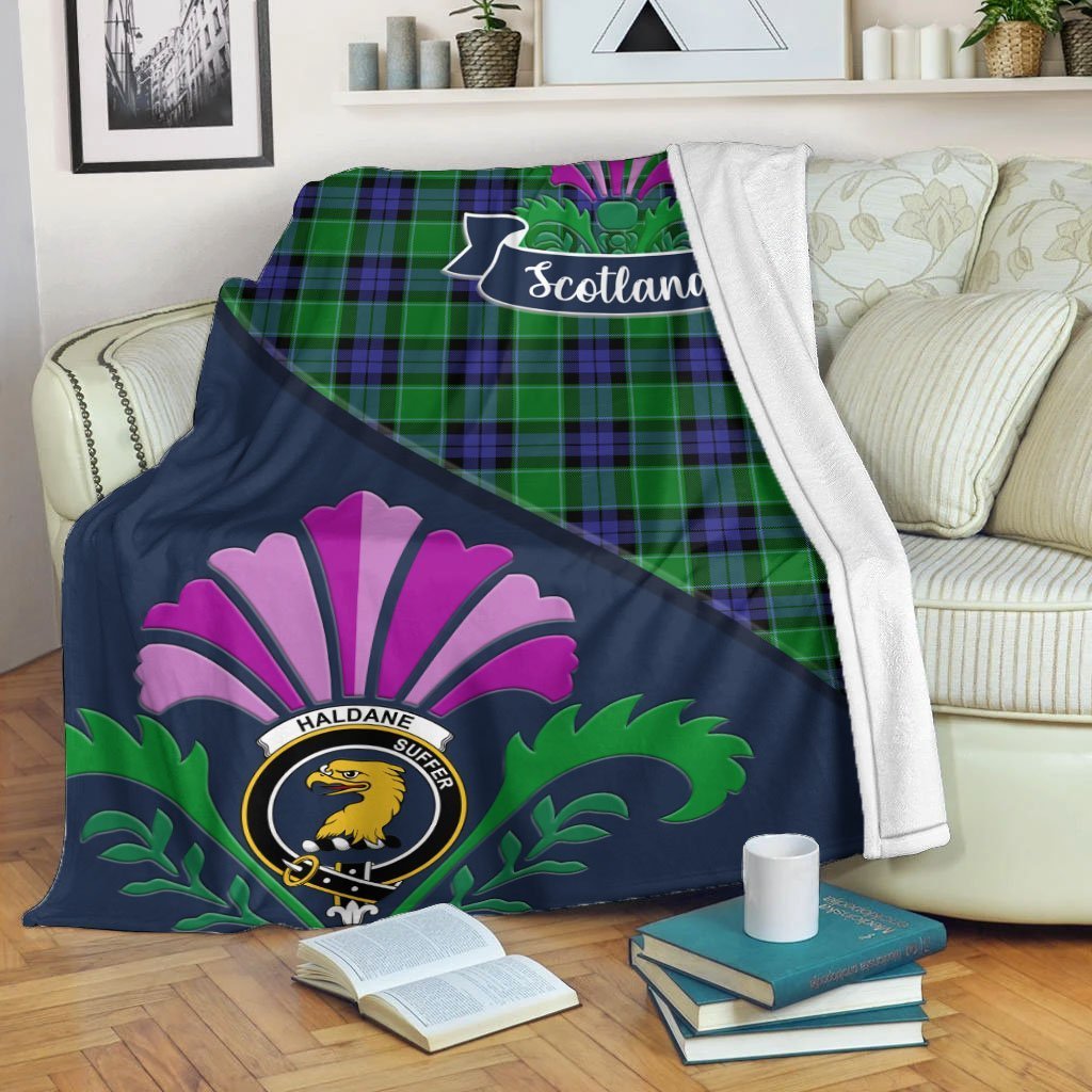 Haldane Tartan Crest Premium Blanket - Thistle Style