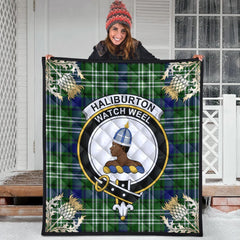 Haliburton Tartan Crest Premium Quilt - Gold Thistle Style