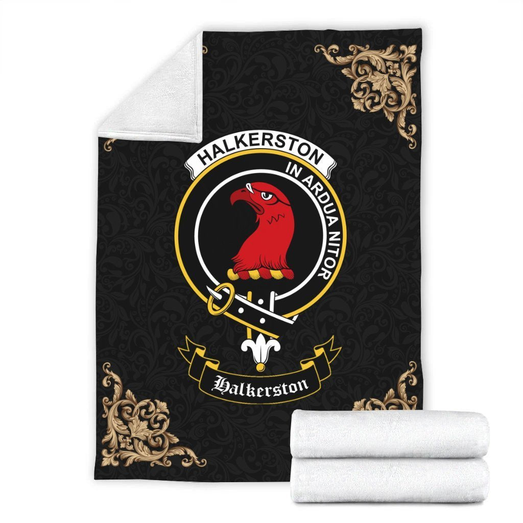 Halkerston Crest Tartan Premium Blanket Black