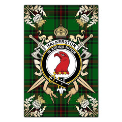 Halkerston Tartan Crest Black Garden Flag - Gold Thistle Style