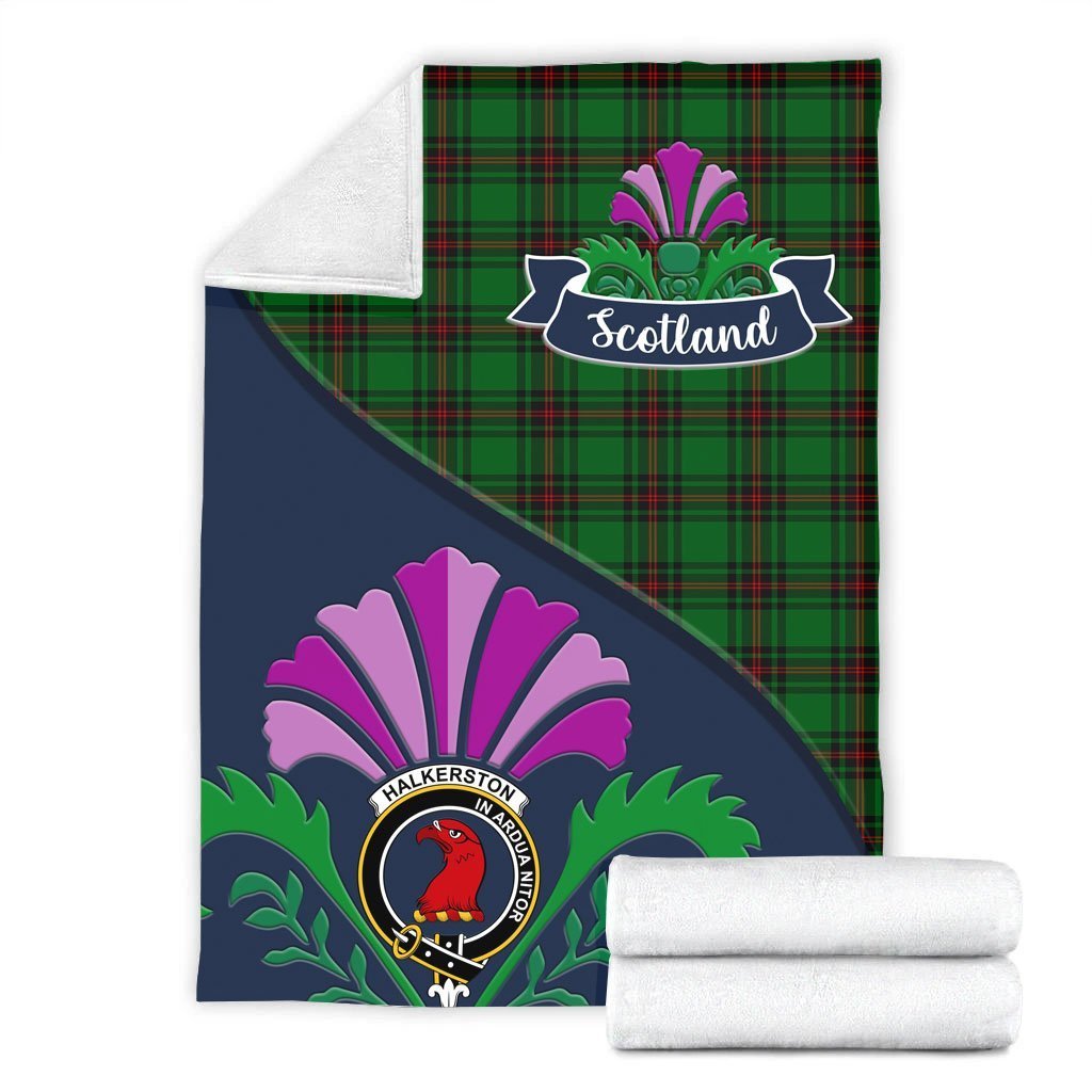 Halkerston Tartan Crest Premium Blanket - Thistle Style