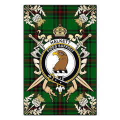 Halkett Tartan Crest Black Garden Flag - Gold Thistle Style