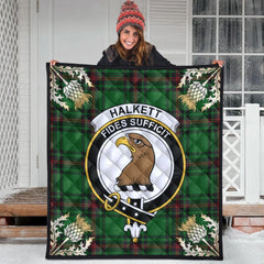 Halkett Tartan Crest Premium Quilt - Gold Thistle Style