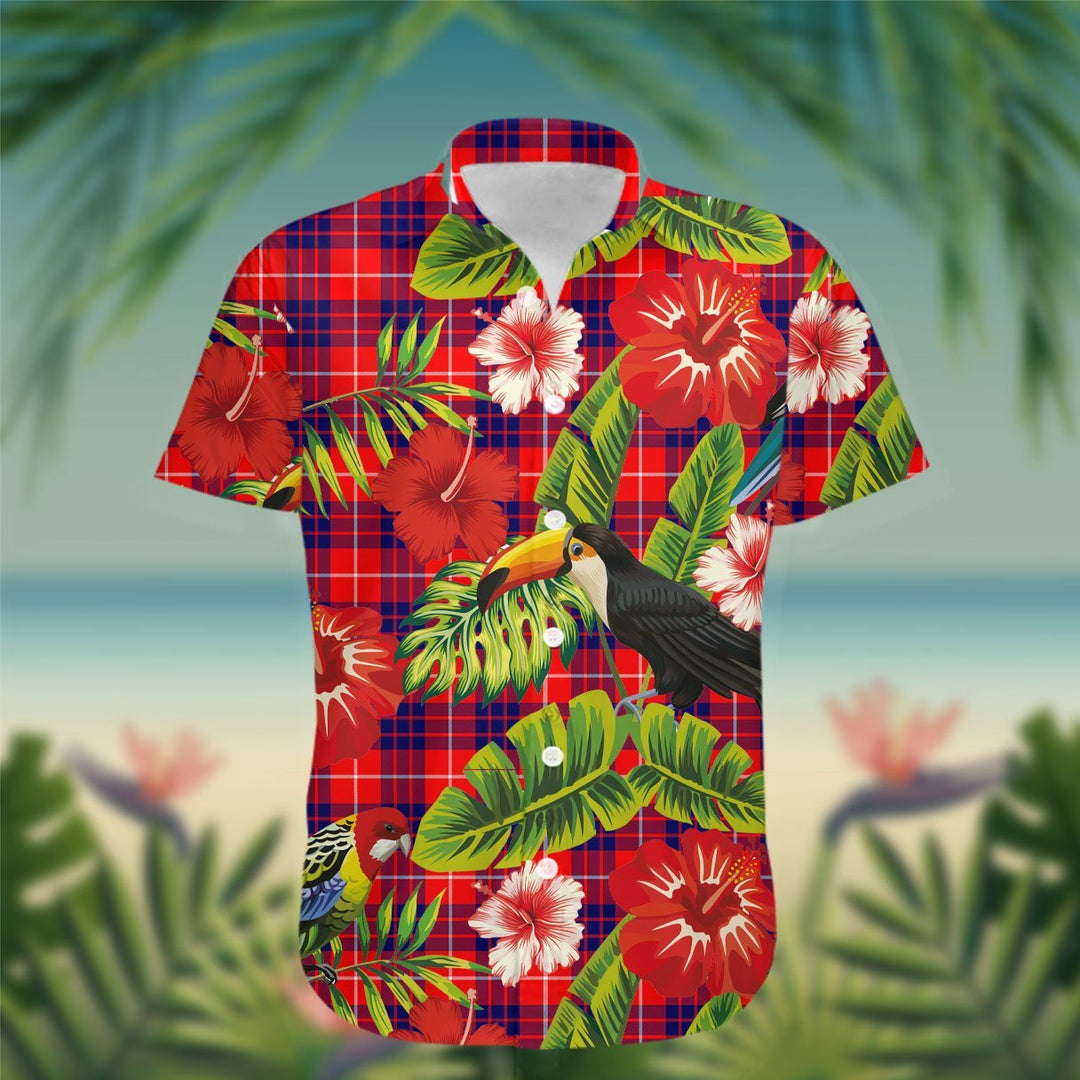 Hamilton Tartan Hawaiian Shirt Hibiscus, Coconut, Parrot, Pineapple - Tropical Garden Shirt