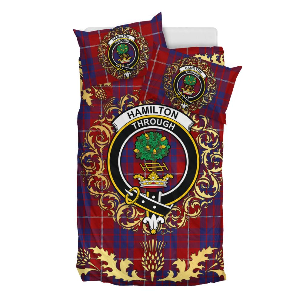 Hamilton Tartan Crest Bedding Set - Golden Thistle Style