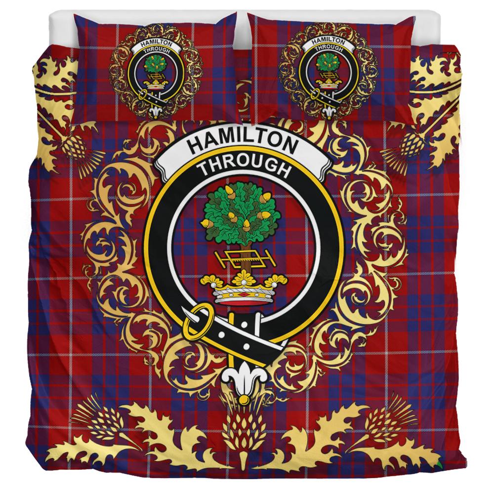 Hamilton Tartan Crest Bedding Set - Golden Thistle Style