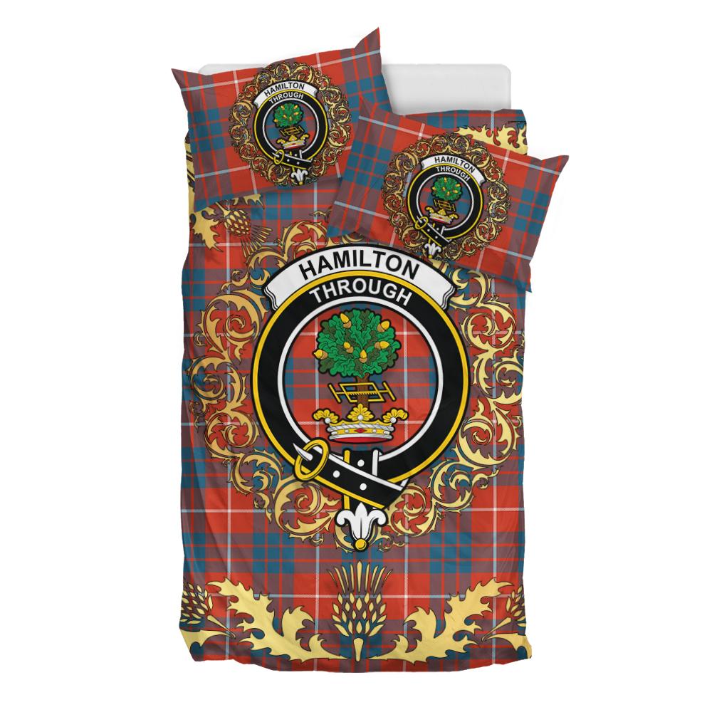 Hamilton Ancient Tartan Crest Bedding Set - Golden Thistle Style