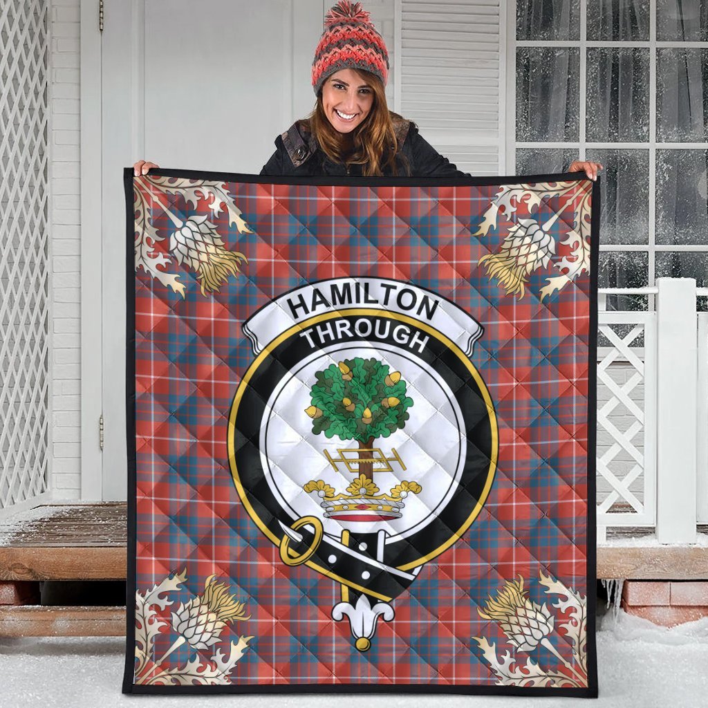 Hamilton Ancient Tartan Crest Premium Quilt - Gold Thistle Style