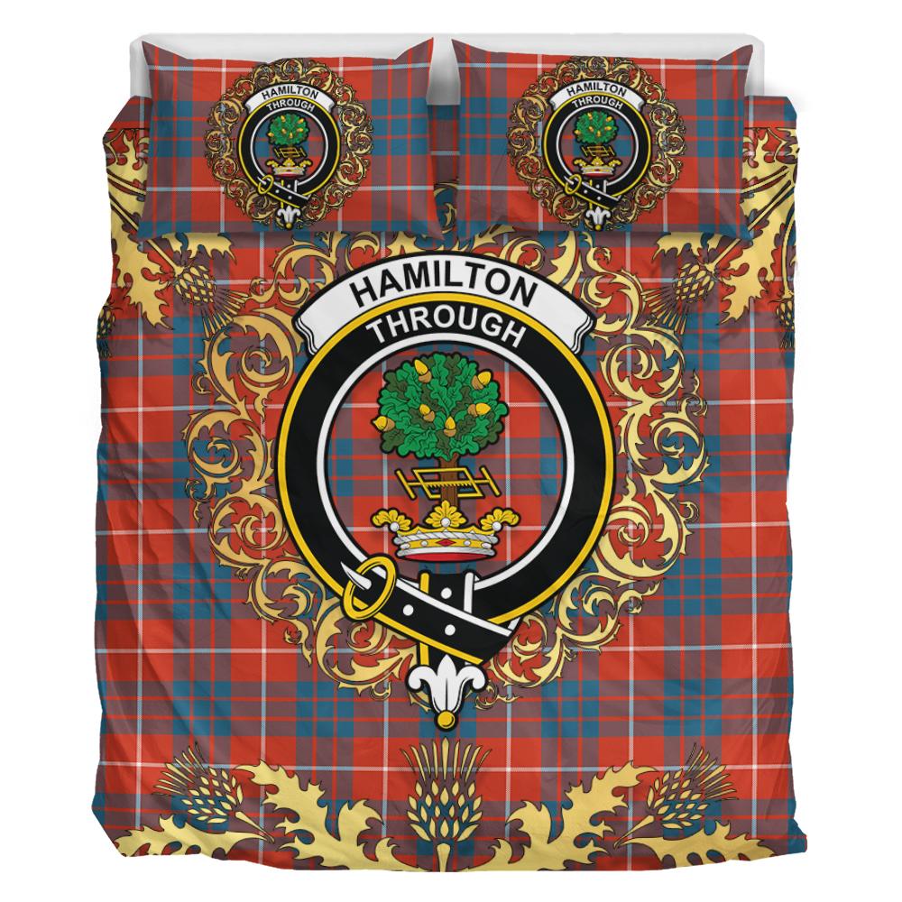 Hamilton Ancient Tartan Crest Bedding Set - Golden Thistle Style