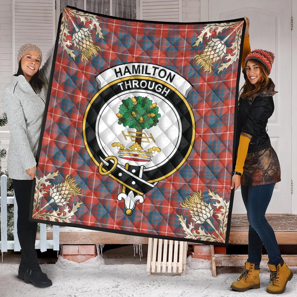 Hamilton Ancient Tartan Crest Premium Quilt - Gold Thistle Style