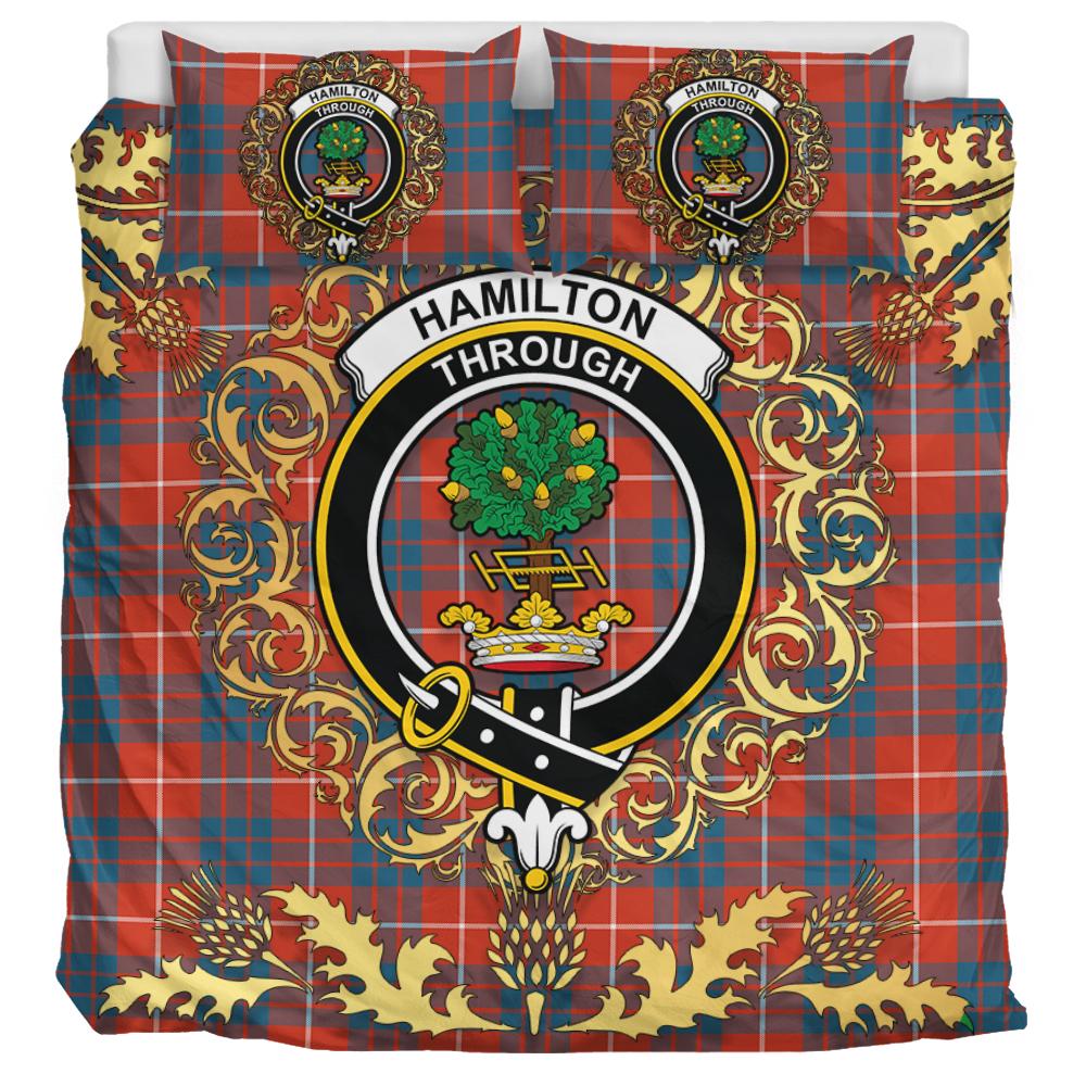 Hamilton Ancient Tartan Crest Bedding Set - Golden Thistle Style