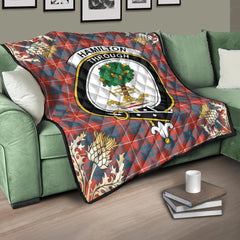 Hamilton Ancient Tartan Crest Premium Quilt - Gold Thistle Style