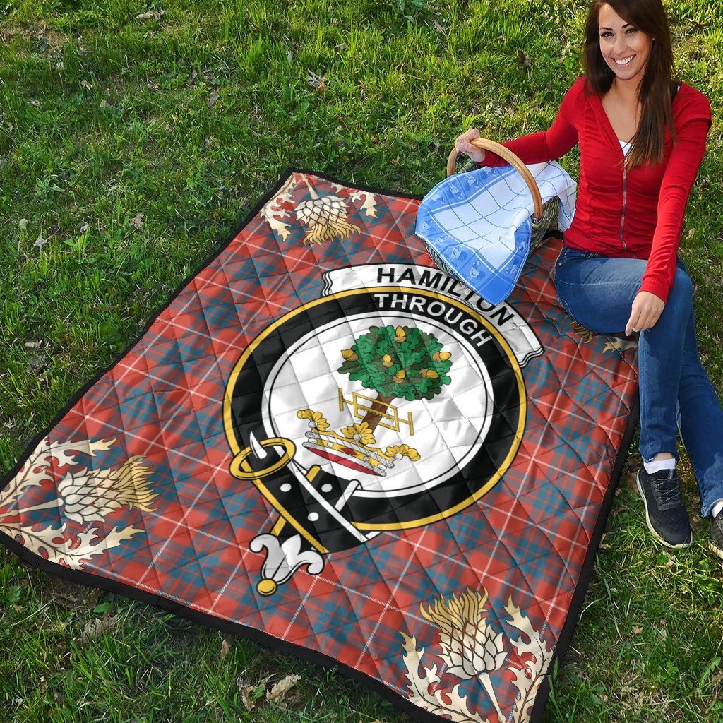 Hamilton Ancient Tartan Crest Premium Quilt - Gold Thistle Style