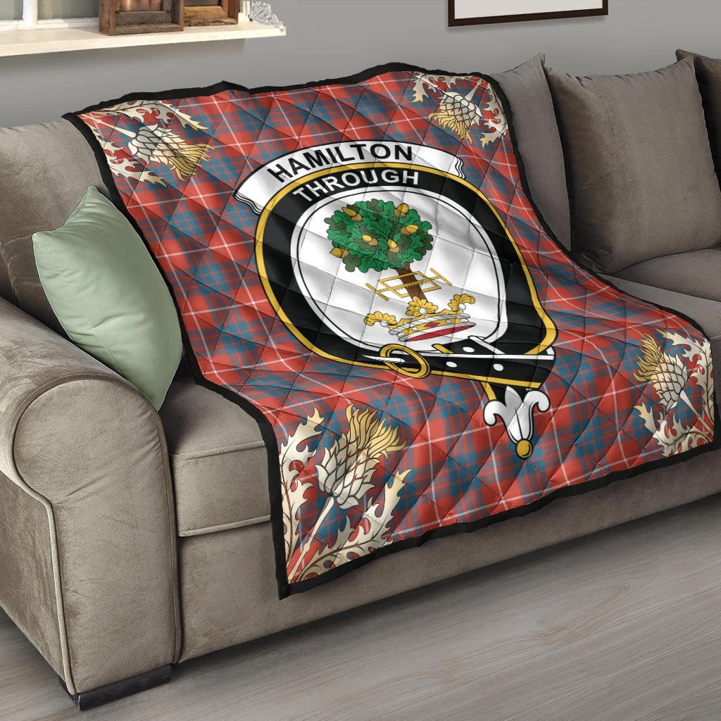 Hamilton Ancient Tartan Crest Premium Quilt - Gold Thistle Style