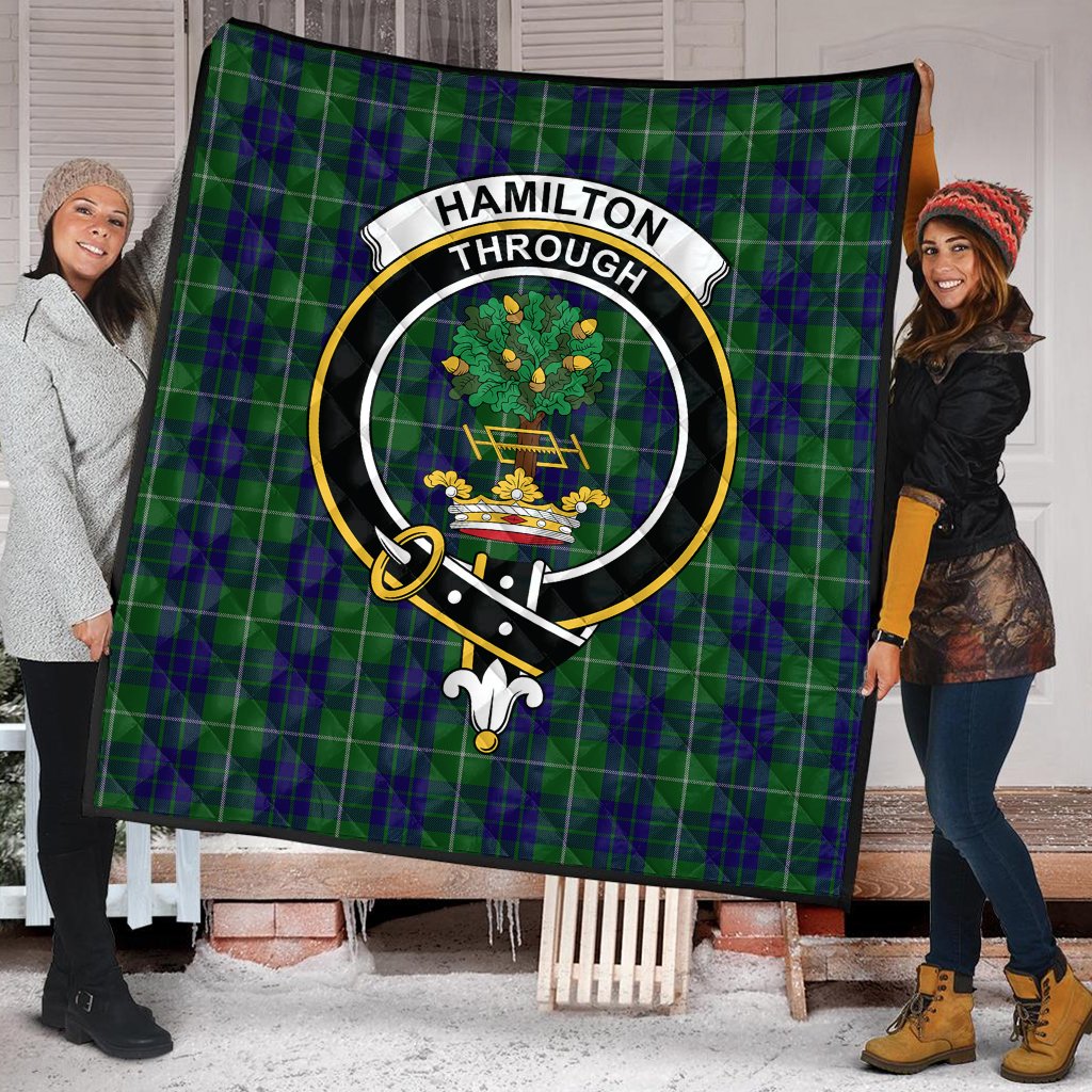Hamilton Green Hunting Tartan Crest Quilt