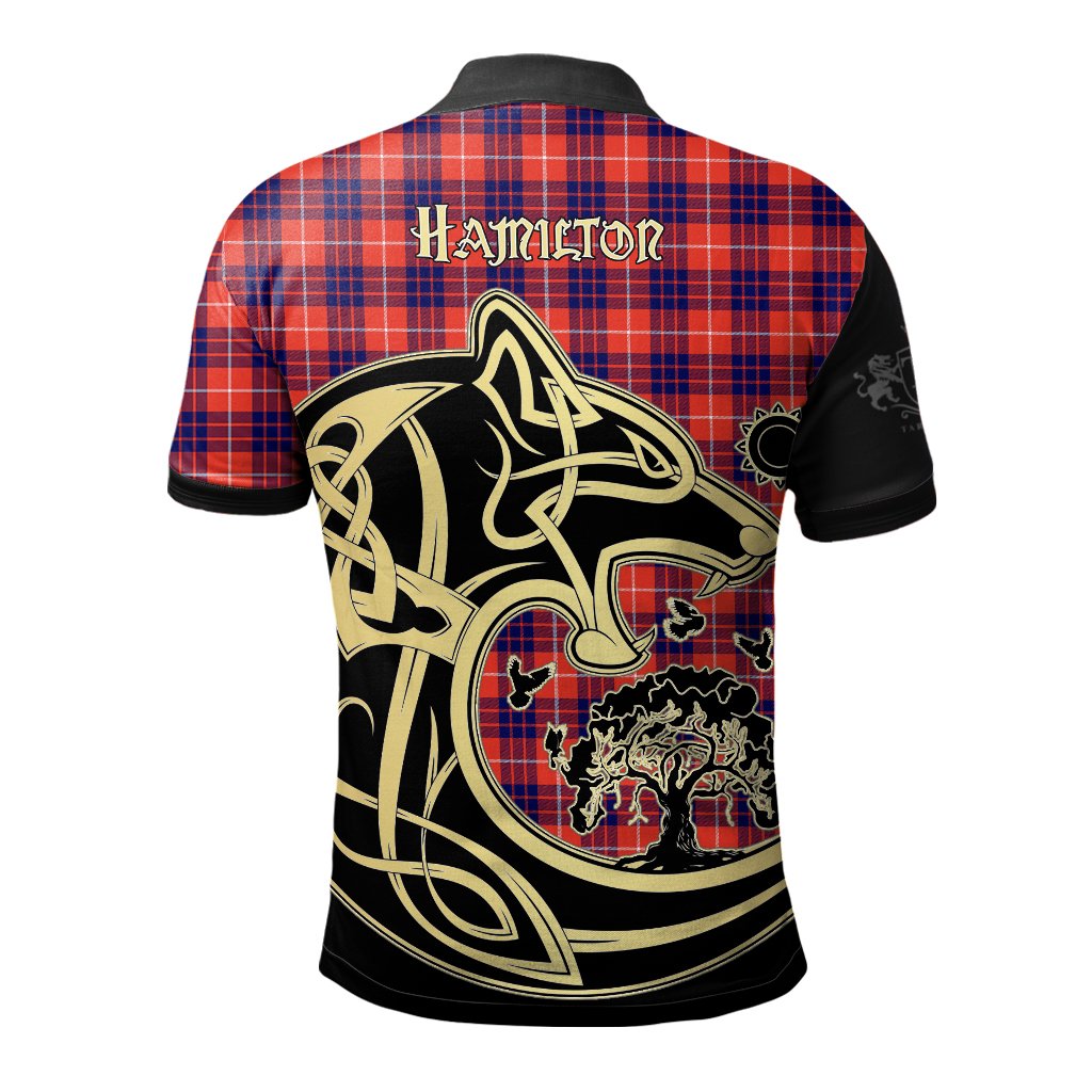 Hamilton Modern Tartan Polo Shirt Viking Wolf