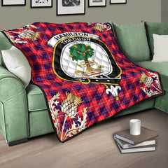 Hamilton Modern Tartan Crest Premium Quilt - Gold Thistle Style