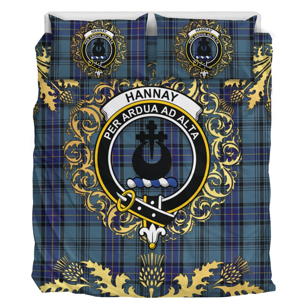 Hannay Blue Tartan Crest Bedding Set - Golden Thistle Style