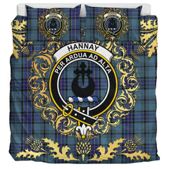 Hannay Blue Tartan Crest Bedding Set - Golden Thistle Style