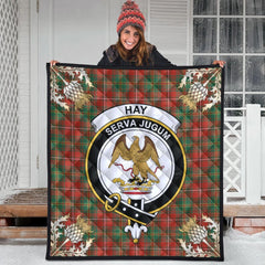 Hay Ancient Tartan Crest Premium Quilt - Gold Thistle Style