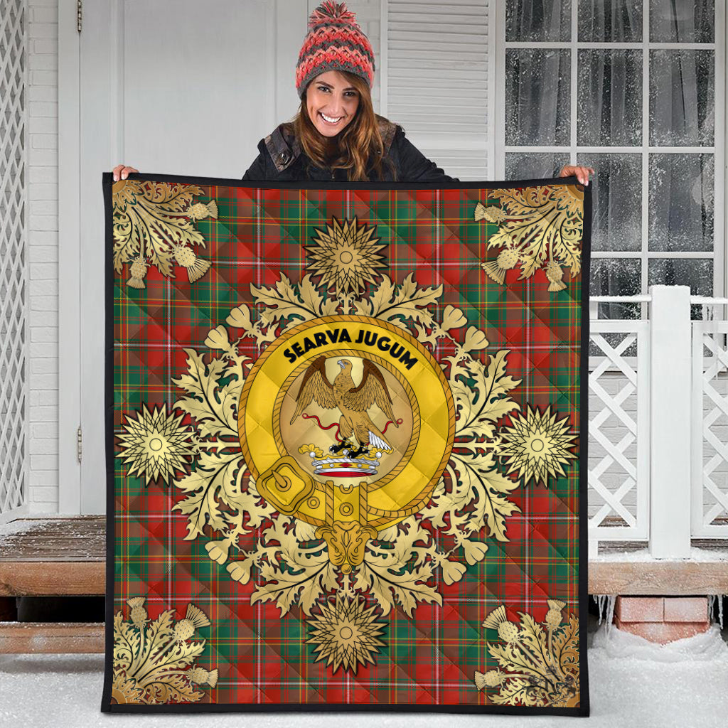 Hay Ancient Tartan Crest Premium Quilt - Gold Thistle Style