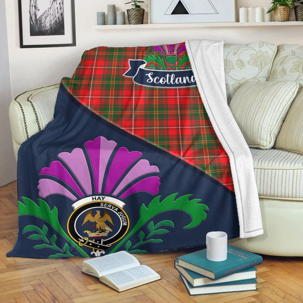 Hay Tartan Crest Premium Blanket - Thistle Style
