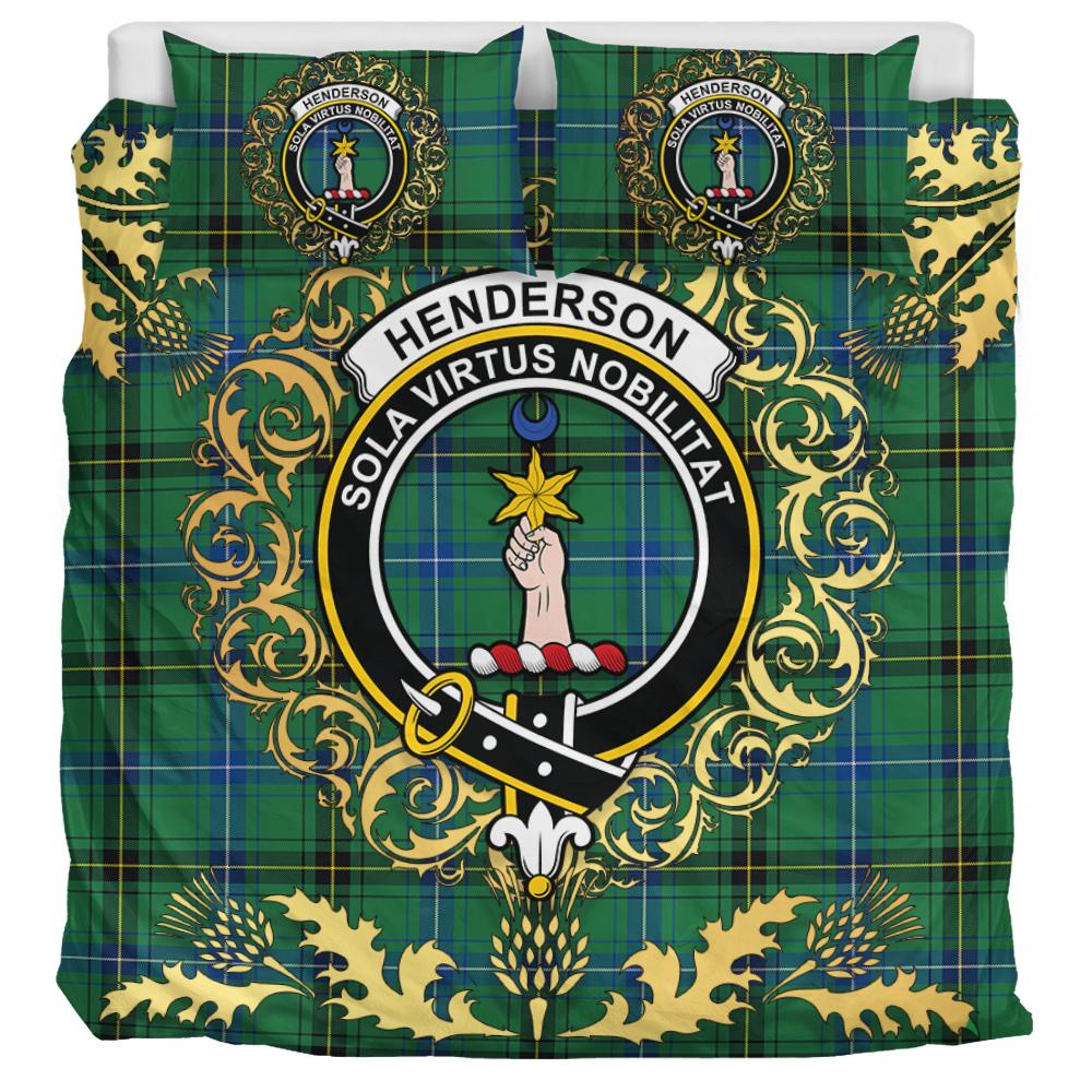 Henderson Ancient Tartan Crest Bedding Set - Golden Thistle Style