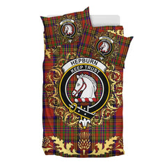 Hepburn Tartan Crest Bedding Set - Golden Thistle Style