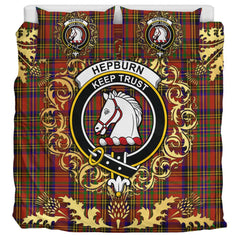 Hepburn Tartan Crest Bedding Set - Golden Thistle Style