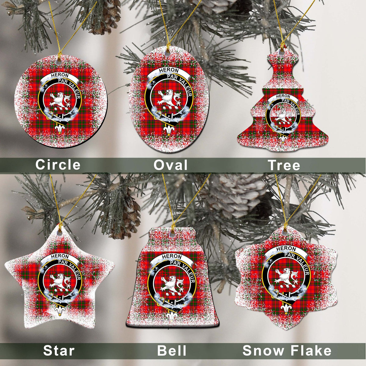 Heron Tartan Christmas Ceramic Ornament - Snow Style